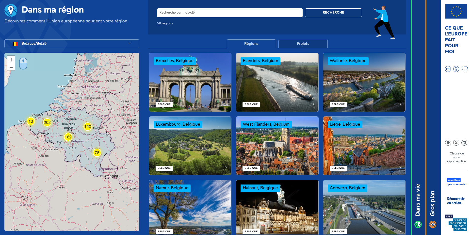« Dans ma région » — carte interactive par État membre